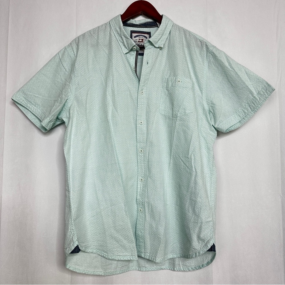 Thread & Cloth Button Up Textured Short Sleeve Collared Lightweight Blue XL